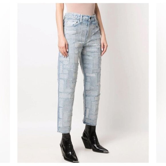 Levis Women Straight Leg High Rise Column Taper Patchwork Jeans Denim Size 25 30 - Picture 13 of 14